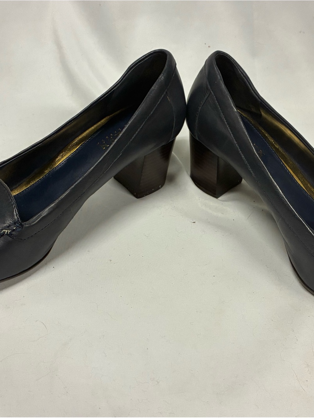 Ralph Lauren Double RL Navy Leather Chunky Heel Pumps